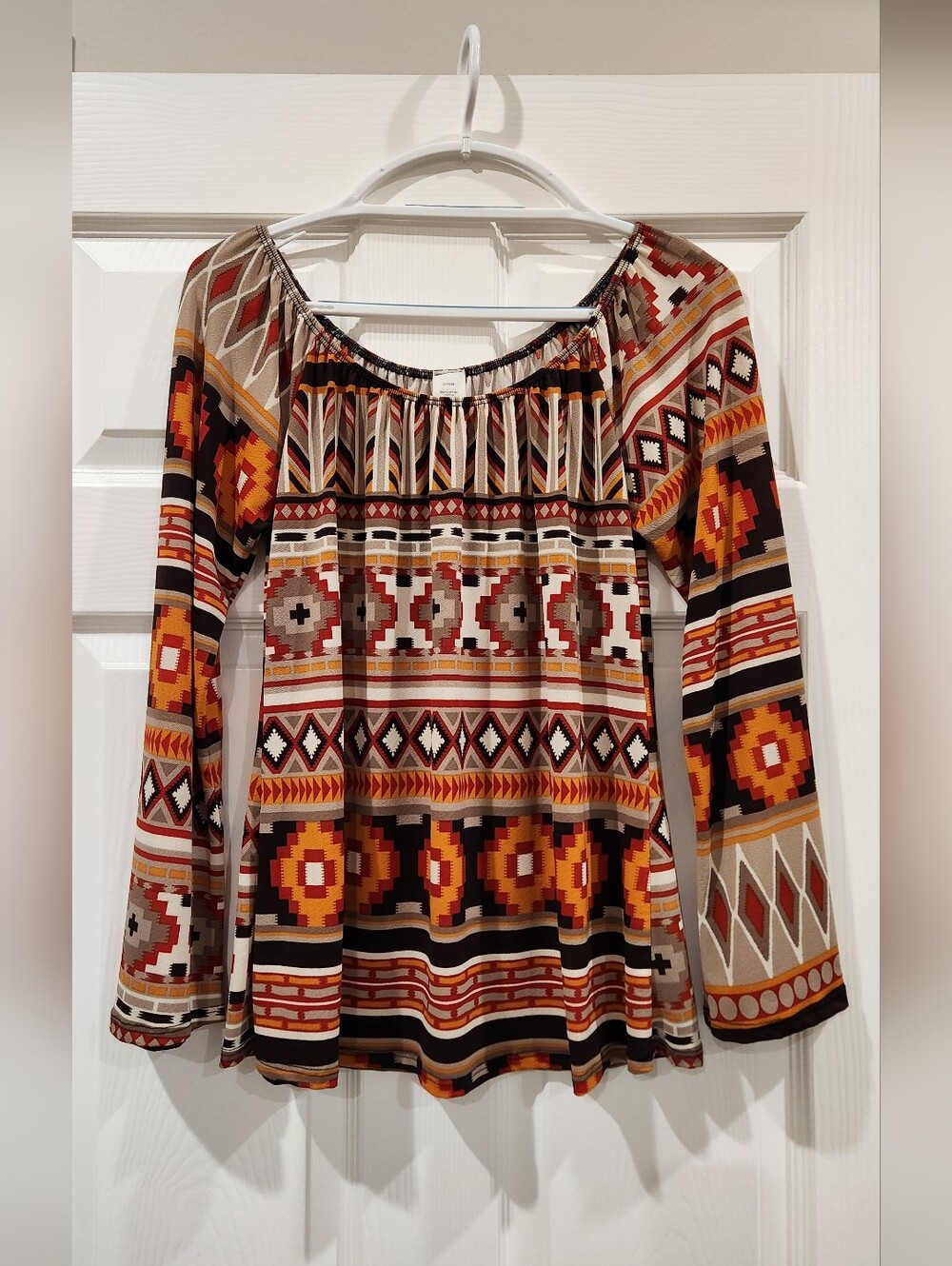 Boho Aztec Print Women's Top in Rust and Brown